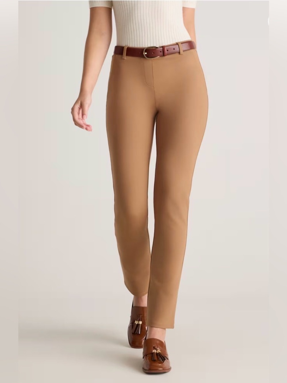 NWT QUINCE Ultra Stretch Ponte Bootcut Pants Roasted Pecan Camel Medium Petite